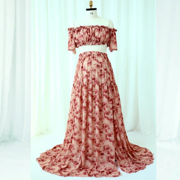 MQTIME  -  Maternity Dresses Rose Chiffon Sexy One Shoulder Elastic Short Top Dress Photo Shoot Pregnant Photography Dress For Women